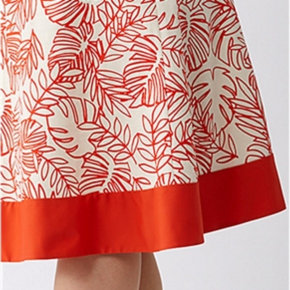 Lane Bryant Dark Orange Cream White Tropical Print Skirt olorblock Hem Plus 22 - Picture 3 of 13